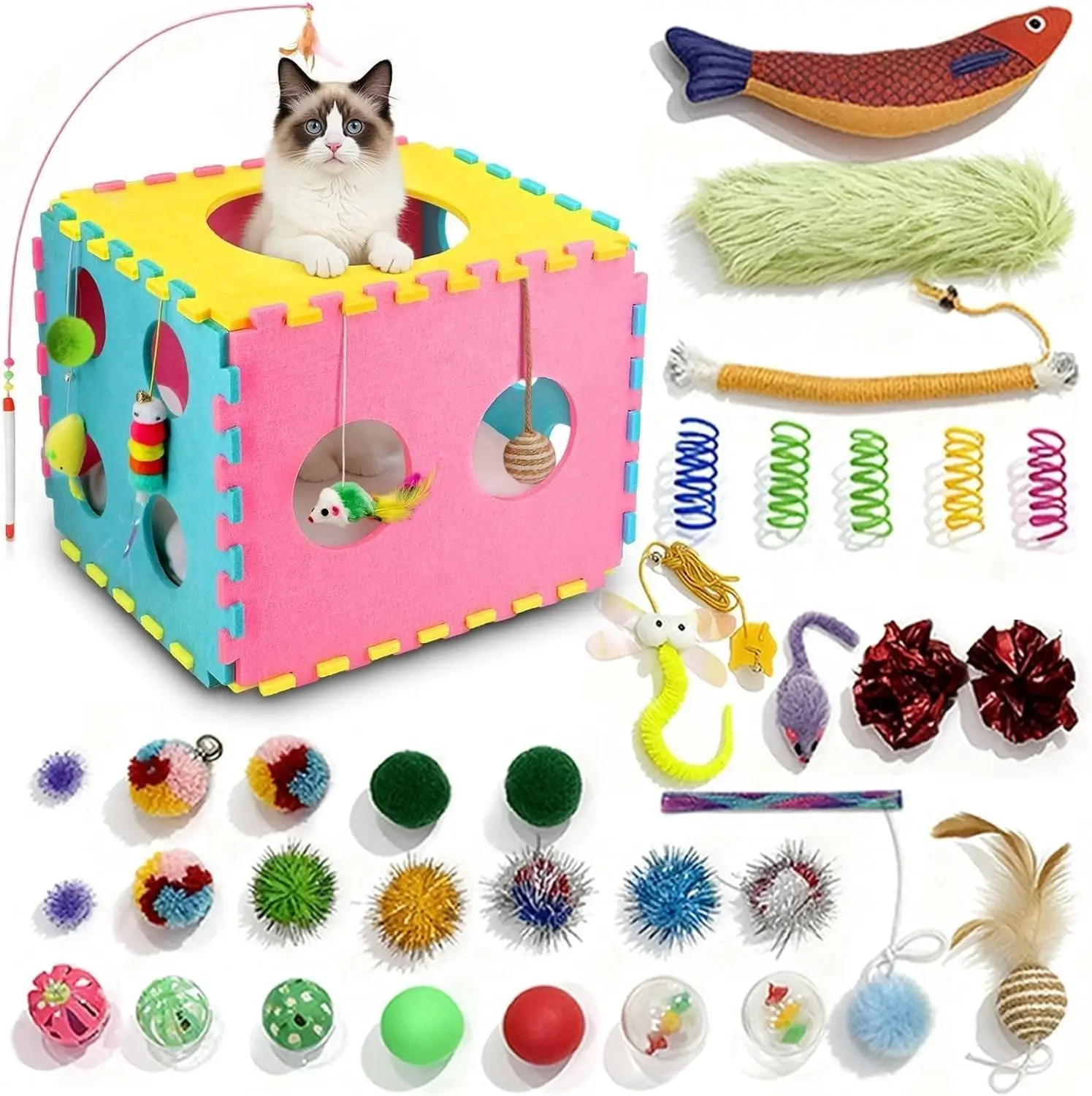 41 Pcs Interactive Cat Toys for Indoor Cats, Includes Soft Plush Pillow, Catnip, Chew Rope, Feather Wand, Springs & Balls | All-in-One Kit for Indoor Kittens cat stuff Cat Accessories, Entertainment, Plush Pillows Cat stuff, Cat Accessories