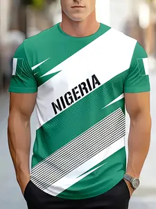 Men's Nigeria Football Team Jersey T-Shirt, Soccer Shirt, Colorblock Design, Breathable Polyester Blend, Casual Short Sleeve Round Neck，Limited-time holiday offers, fast shipping