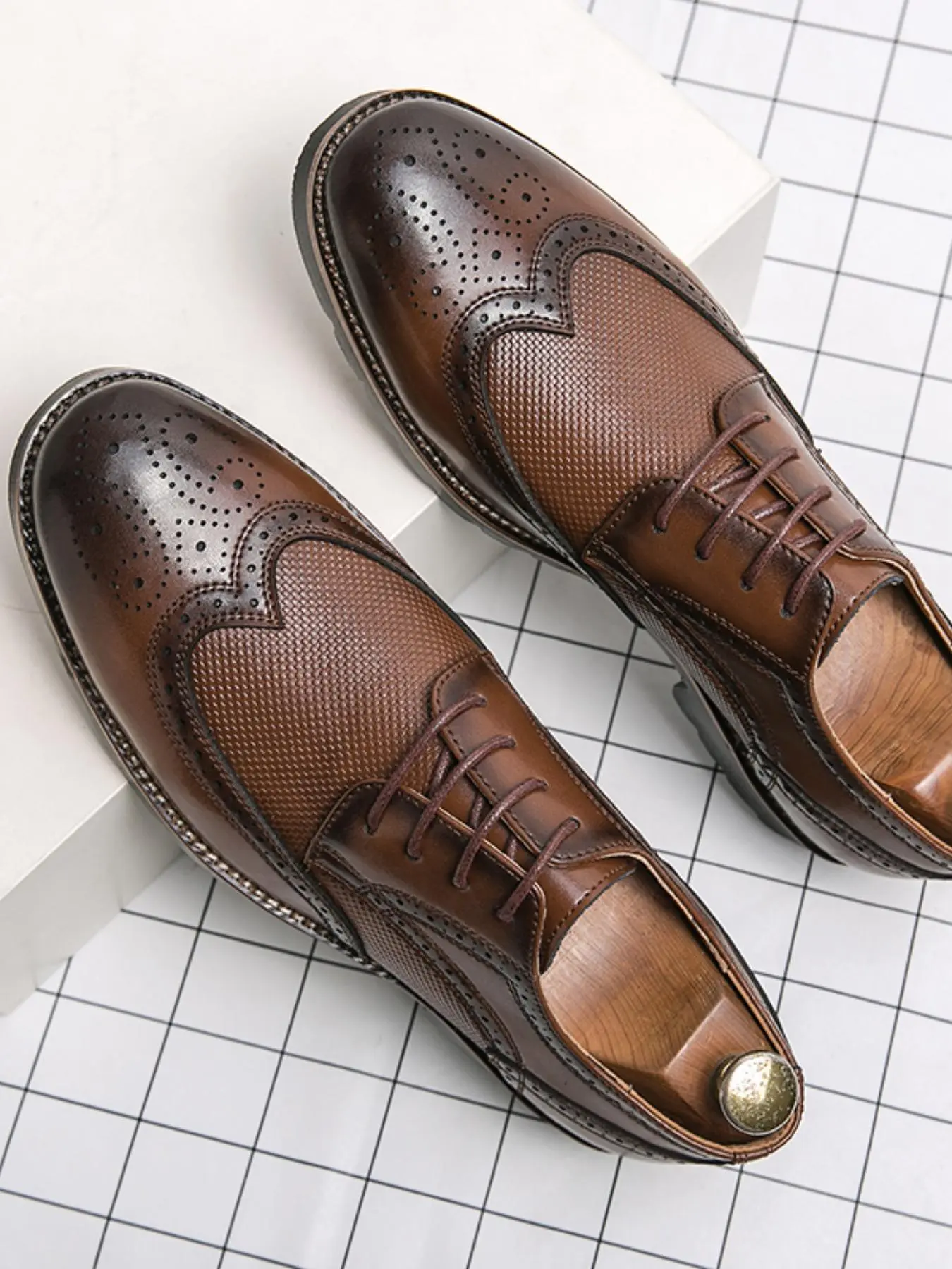 Men's Business Formal Brogue Decor Lace Up Dress Shoes, Fashionable PU Leather Shoes for Work Office, Lightweight Breathable Comfortable Shoes for Daily Wear, Business Style Shoes, Boy, Footwear