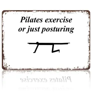 Witty pilates humor wall sign with minimalist reformer silhouette, ideal for home gyms, pilates studios, wellness rooms and casual fitness interior areas. Simple distressed aluminum plaque, amusing viral TikTok workout‑themed wall art