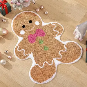 Cute Cartoon Gingerbread Man Bath Mat, Soft Plush Absorbent Rug, Creative Christmas Gift, Suitable for Bathroom Bedroom Bedside Doorway, Bathroom Mats