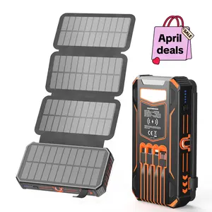【Gift for Mom】SOARAISE 48000mAh Solar Charger Power Bank, Wireless Portable Charger with 4 Built-in Cables & 7 Outputs,15W Fast Charging Portable Power Bank with USB C, Battery Pack with Flashlight for All Mobile Devices