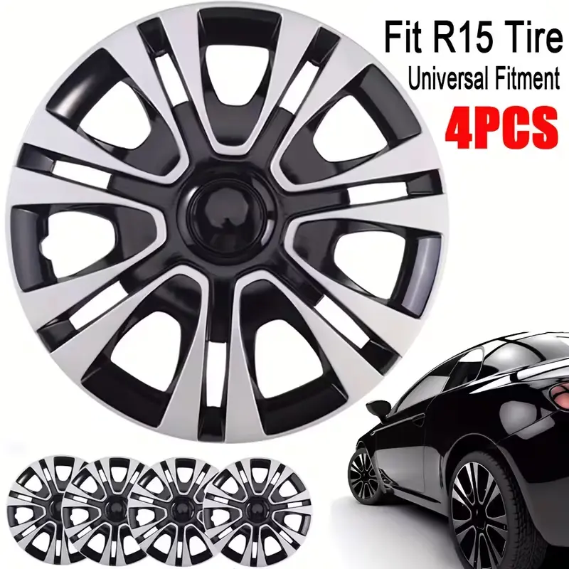 4-Pack 15-in Universal Car Hub Centre Caps, Snap-On Installation, Durable Wear-Resistant Wheel Cover Decorations, Compatible with Various Car Models sohochic