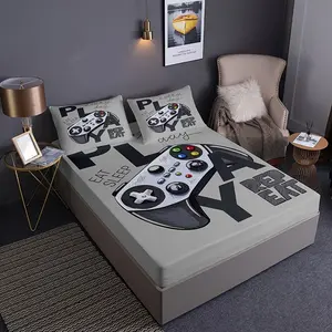 3-Piece Bed Sheet Set Modern Minimalist Style Gamepad Pattern Mattress Protective Cover Breathable Polyester 100% Bedding, Machine Washable, Suitable for Four Seasons Bedroom and Dormitory Decoration -1 Bed Sheet+2 Pillowcases (No Fillers)