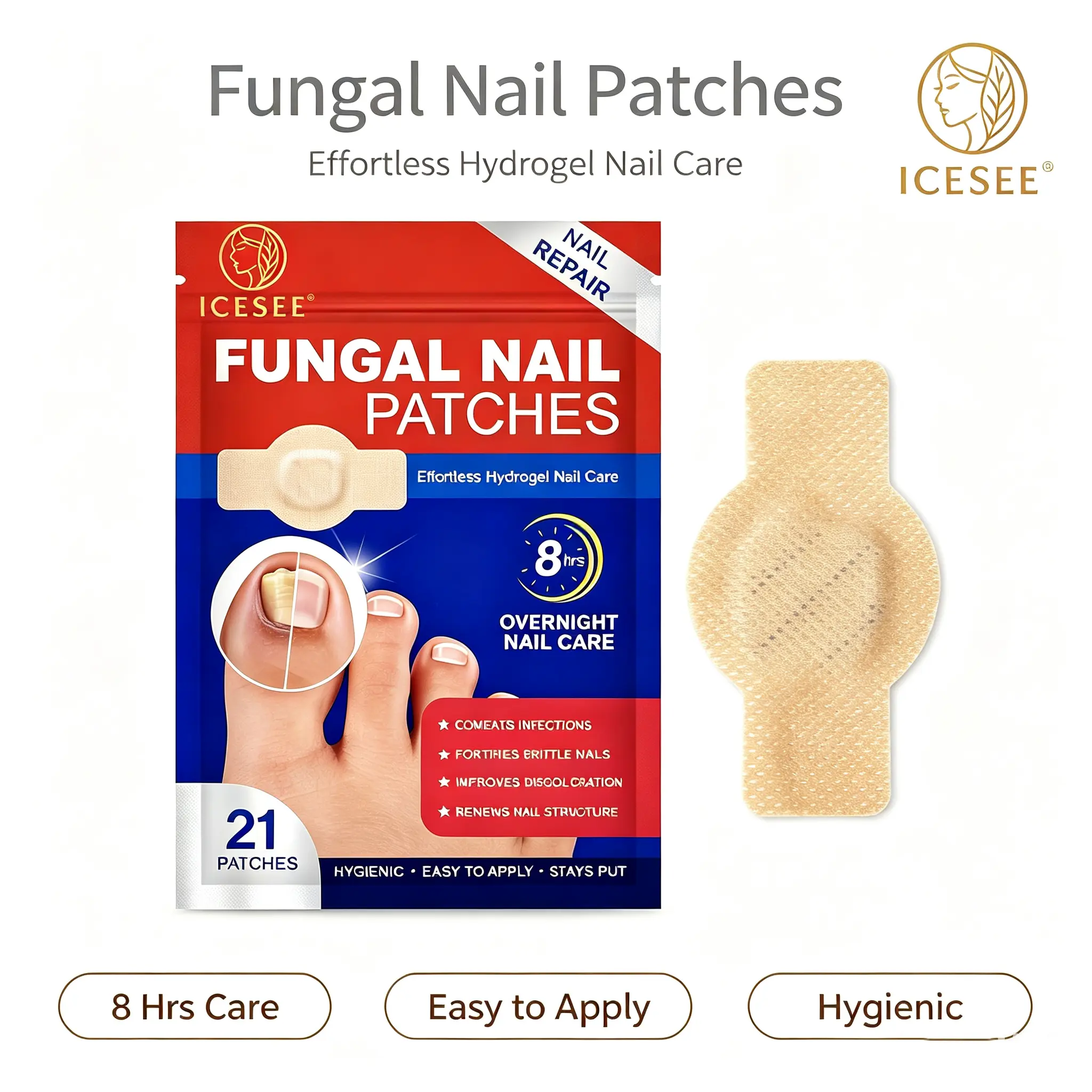 ICESEE Fungal Nail Patches, 21 Pieces Per Pack, Daily Nail Appearance Care Patches, Gentle Nail Care Supplies for Brittle & Discolored Nails, Convenient Nighttime Manicure Care Kit