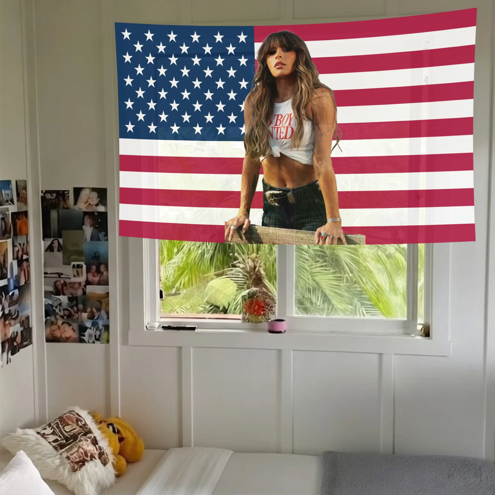 Ella Langley American Flag Tapestry - Pink Wall Hanging Decor for Fans, Music Room & Dorm (3x5 ft)
