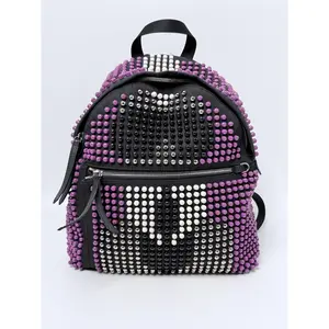 Pre-owned FENDI Leather Backpacks Karlito Studded Nylon Backpack Purple Black JD077FD