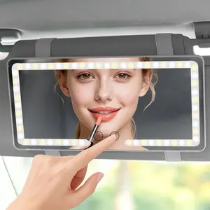 Car Makeup Mirror with LED Lights, Dual Button, Three Adjustable Light Modes, High-Definition Lens, Rechargeable, Includes Data Cable