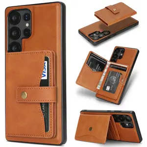2-in-1 wallet phone case with card slots for cards and cash, compatible with Samsung Galaxy S25 Ultra, S24 Plus, S23, S22 Ultra and S25 Edge. It features detachable magnetic card holder, shockproof design, durable protection and stable grip design