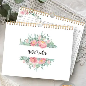 1pc Floral Habit Tracker, Daily Goal Planner, Monthly Progress Organizer, Productivity Journal,  Fitness Study Health Schedule, Spiral Bound Chart Notebook, Office School Supplies, Perfect for Motivation & Growth