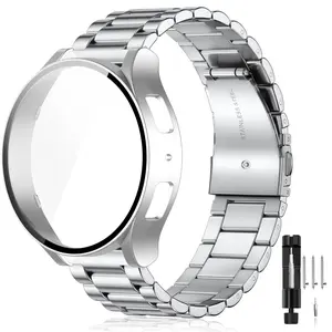 Stainless Steel Watch Band and Protective Case for Samsung Galaxy Watch 8 7 FE 6 5 4 (44mm/40mm) | Scratch-Resistant Tempered Glass Case Combo, Ideal Gift for Couples