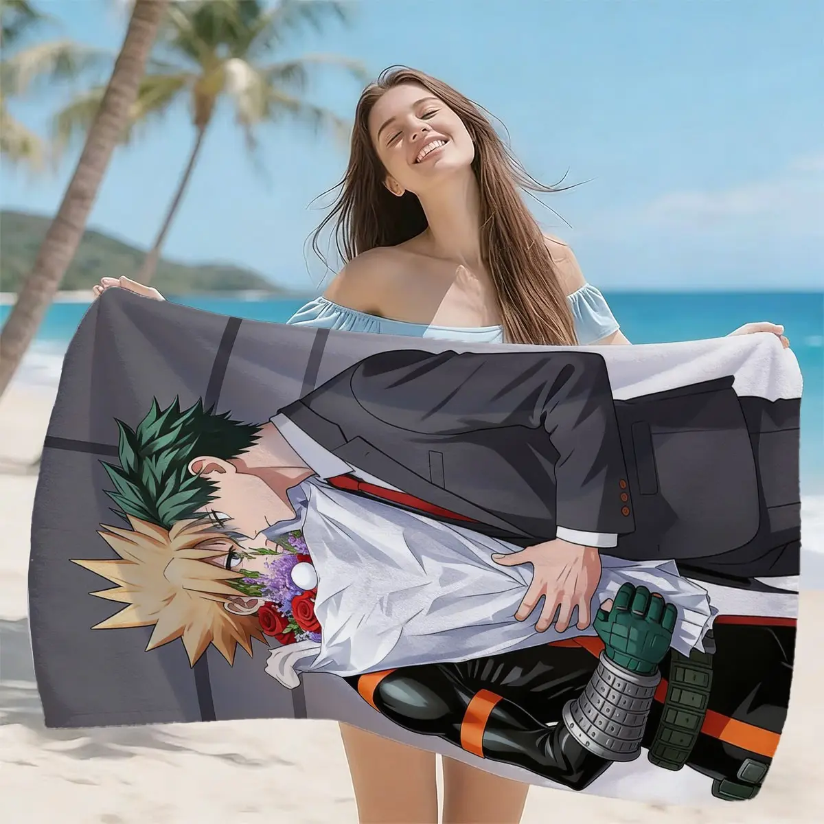 Anime Theme Beach Towel, Superfine Fiber Quick-Dry Bath Towel, Anti-Wrinkle Easy Clean, Camping Towel, Anime Lover Gift