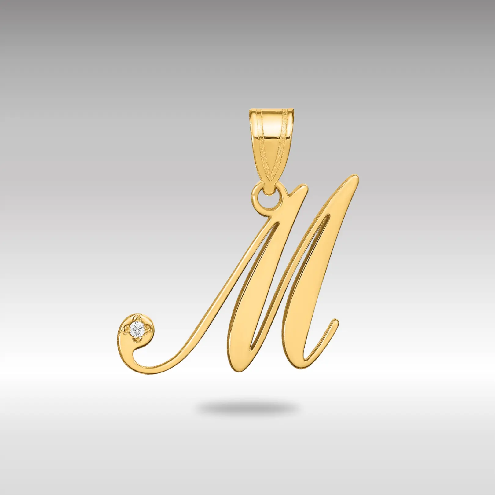 14K Gold Script Letter M Initial Pendant with Diamond - Model YC252M