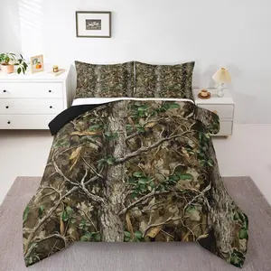 Feelyou Woodland Camo Microfiber Comforter Set - Decorative Rustic Farmhouse Cabin Bedding Set for Hunting Camping Retro Country Quilt Duvet, Decorative Bedding Set, Microfiber Bedding Set