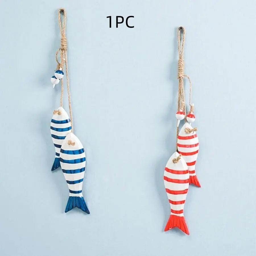 Mediterranean Ocean Series Wooden Fish Pendant, Small Fish String Hanging Decor, Fishing Net Background Decoration, Wood Fish Ornament
