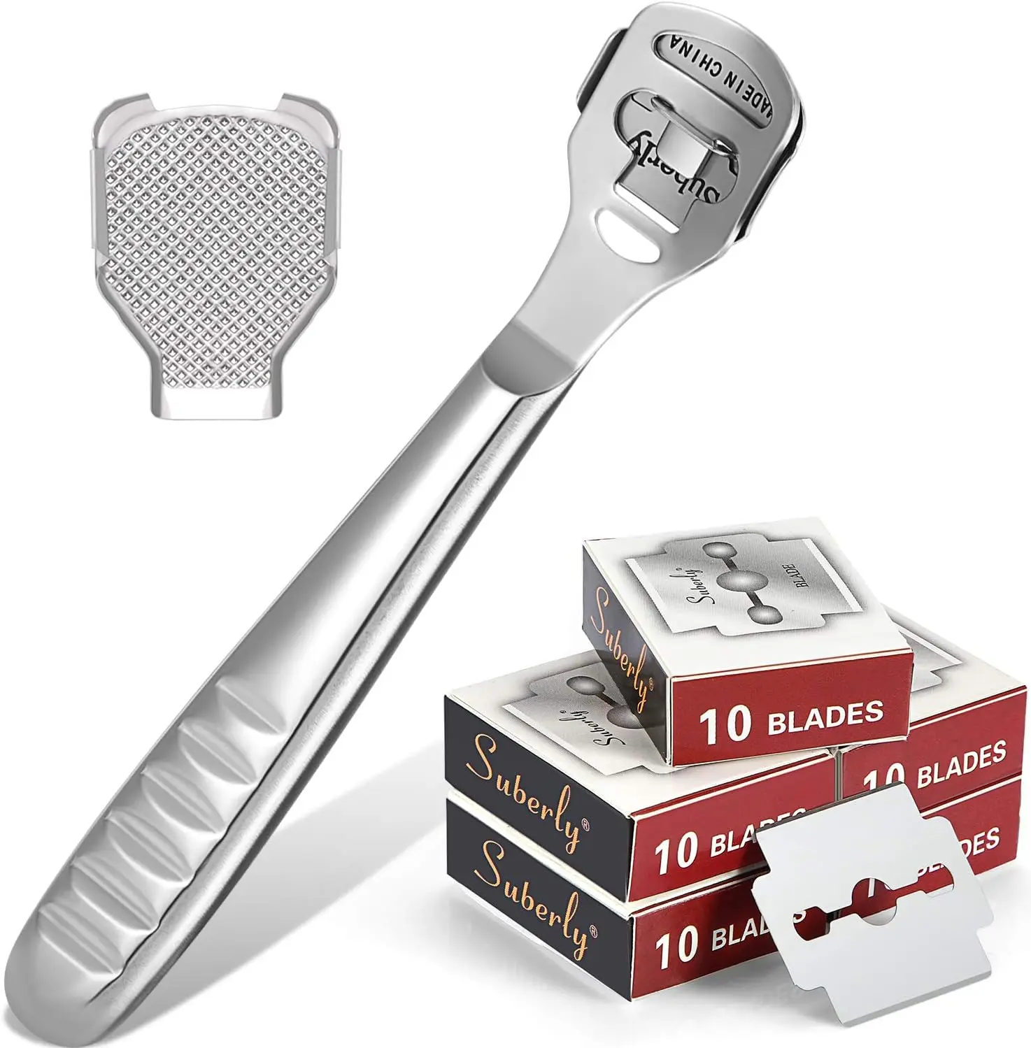 52 Pieces Callus Shaver Set, 50 Replacement Slices Blades 1 Stainless Steel Callus Shaver and 1 Foot File Head Foot Care Tools Hard Dry Skin Remover for Hand Feet Manicure Nail footcallusremover nail drill Smooth Gift Handy