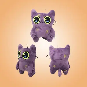 Cute Big Eye Purple Cat Plush Stuffed Animal, Cartoon Stitch Mark Kitten Throw Pillow, Kawaii Gothic Decorative Plushie for Sofa Bedroom Halloween Home Decor, Gift for Cat Plush Collectors