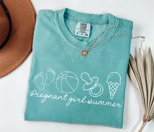 Comfort Colors®Pregnant Girl Summer Shirt Pregnancy Reveal Tee Pregnancy Announcement New Mom Shirt Baby Shower Gift Expecting Mom Top