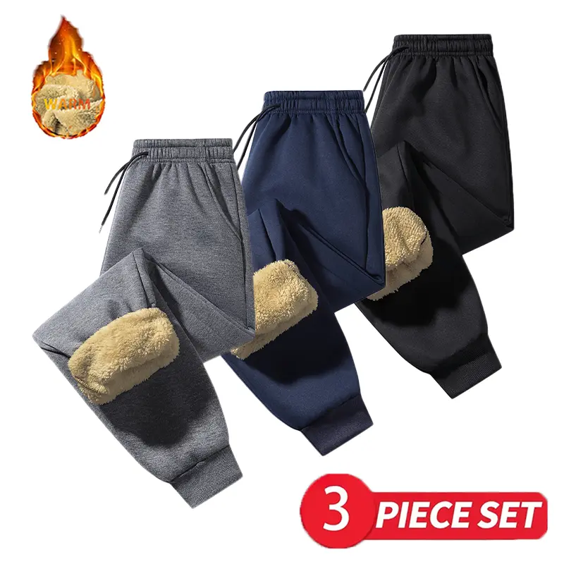 Men's Casual Wool-Cashmere Pants - Solid Loose-Fit, Drawstring Waist, Zipper Pockets, Adjustable Leg Cuffs, Thick Warm, Dark Gray, Dark Blue, Black
