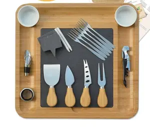 Cheese Board Set - Wooden Serving Platter, Cheese Cutting Board & Cheese Knife Set, Charcuterie Accessories, Unique for Housewarming, Party Hosting Essentials