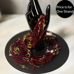 Bloody Royale Crystal Waist Beads 'Dare to Reign in Bold Beauty' Deep Red & Gold Beaded Fashion Accessory Waistbeads