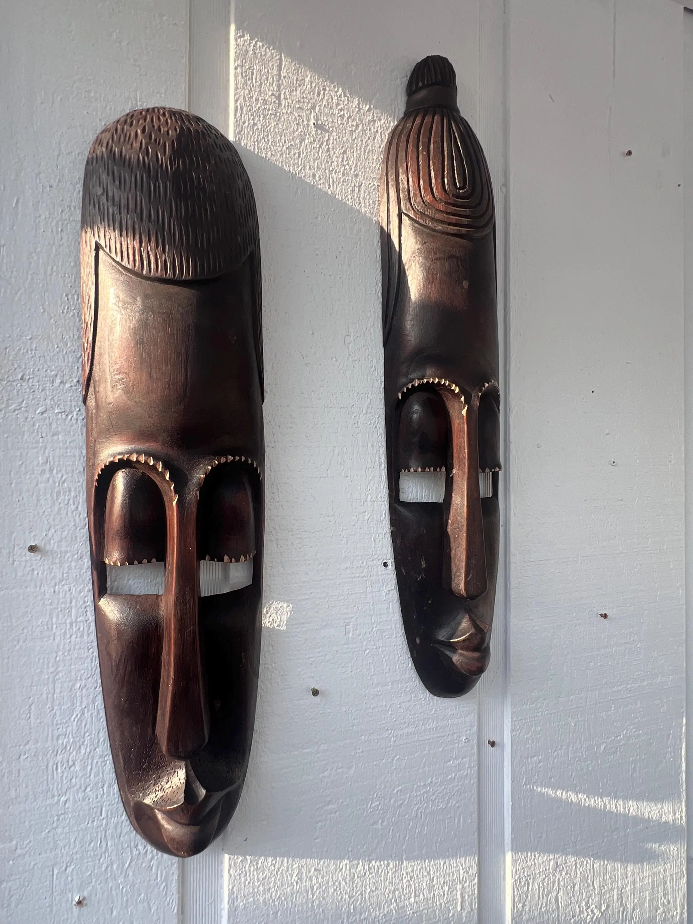 Rwandan King and Queen Tribal Masks, Hand-Carved Wood Wall Art Set, Housewarming Gift