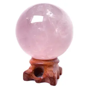 Crystal Quartz Sphere with Wood Stand Natural Stone Ball Crystal Healing Divination Sphere Sculpture Figurine