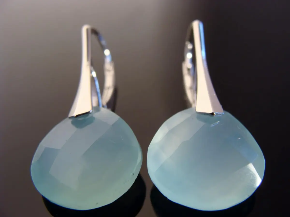 Aqua Blue Chalcedony Leverback Earrings · 925 Sterling Silver · Faceted Gemstone Jewelry · Elegant Drop Earrings · Gift for Her