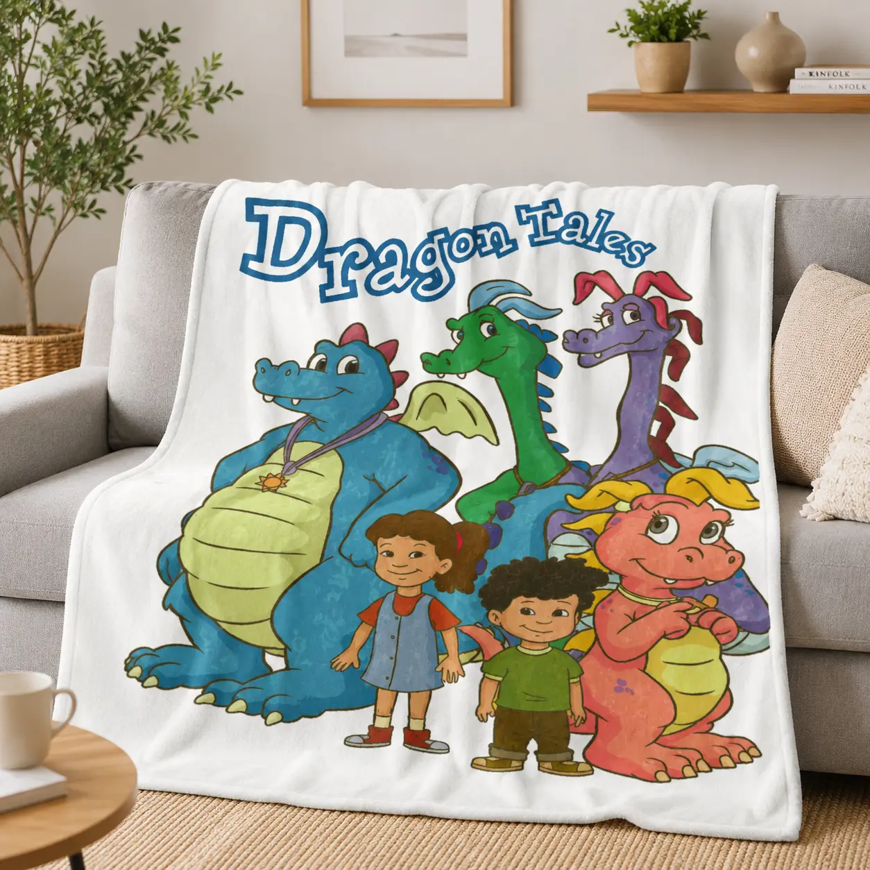 Dragon Tales Flannel Blanket - Colorful Cartoon Dragon Adventure Throw, Soft Warm Durable Breathable Bedding for Kids, Adult, Baby, Story Time, Bedtime Use in Bedroom, Sofa, All-Season Wrinkle-Resistant Vivid Print Home Decor