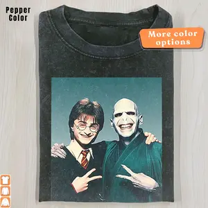 Harry and Voldemort Selfie Graphic T-Shirt, Funny Meme Shirt, Unisex Menswear Womenswear Top, Quirky Movie Style Apparel, Humorous Wizard Tee