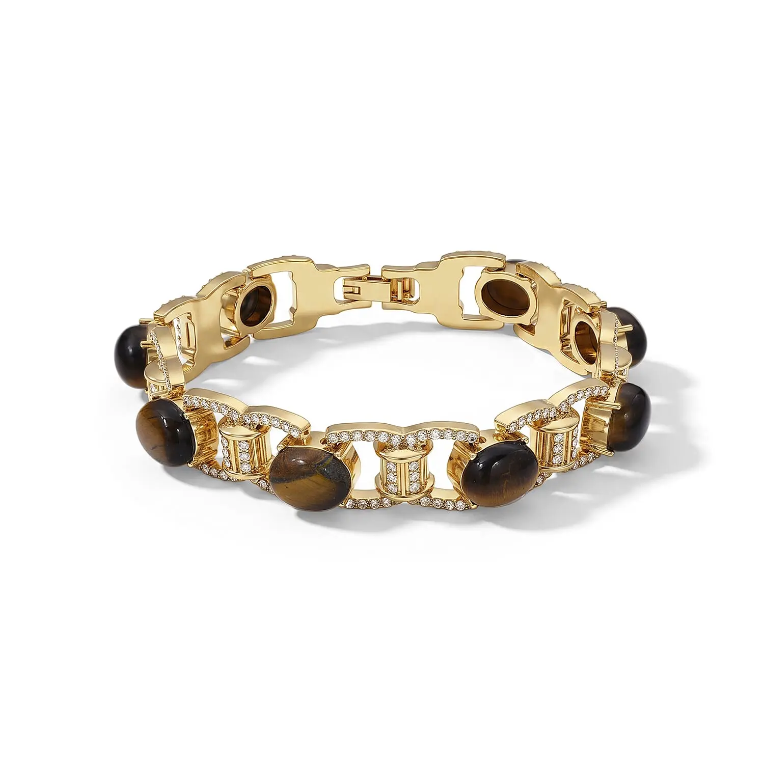 Yellow Tigers Eye, Austrian Crystal Classic Link Bolo Bracelet in Goldtone 6.00 ctw