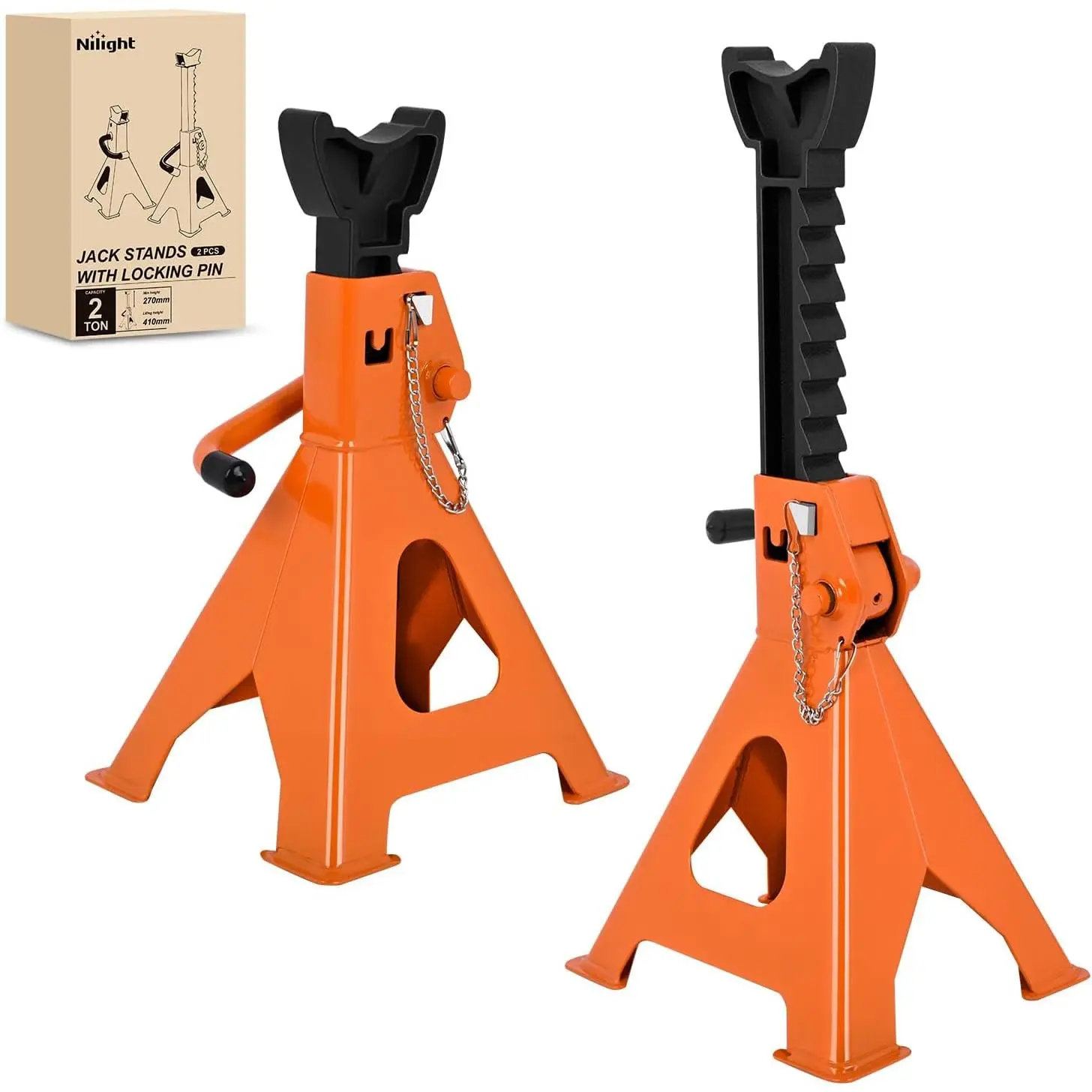 Nilight 2 Ton Jack Stands, Double Locking Heavy Duty Steel 4,400 lbs Capacity, Adjustable 10.6 Inch-16.2 Inch Height for SUV Sedan Pickup Light Truck, 2 Pack