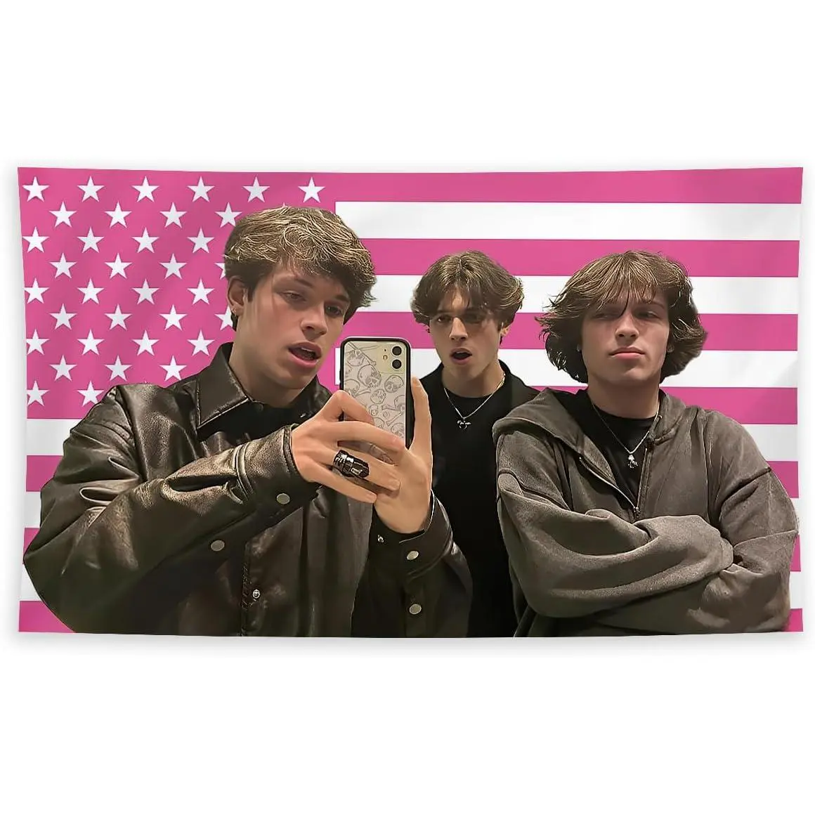 Funny Sturniolo Teens Triplets American Flag Tapestry 3x5 FT Banner Novelty College Funny Dorm Banner Bedroom Brass Grommets Vivid Color Cave Wall Decor Banner for College Dorm Room Decor tiktokshopbacktoschool