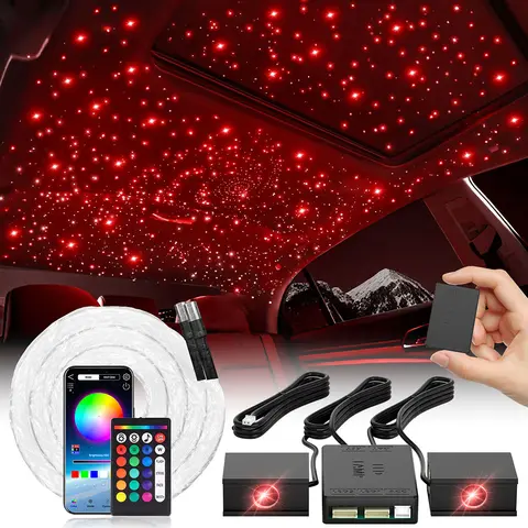 VASTFIRE Split Starlight Headliner Kit - 16W RGBW Car Ambient LED Lights, 300/600/1200pcs 0.02in 4.9ft Flexible Fiber Optic Roof Decoration, Auto Accessories with APP & Remote Control, Easy to Hide Wiring, Starry Effect, Car Ambient Light, Starlightcarroo