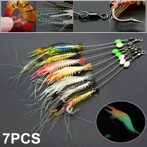 7PCS Glow Luminous Fishing Lures – Soft Shrimp & Prawn Bait Kit with Hooks