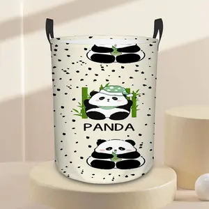 Home Kitchen Storage Basket,Cute Pandas Eating Bamboo Pattern.,Foldable Laundry Basket, Space-Saving Wardrobe Storage Basket, Convenient Handle, Suitable For Bathroom, Laundry Room, Bedroom - Interesting Home Decor.