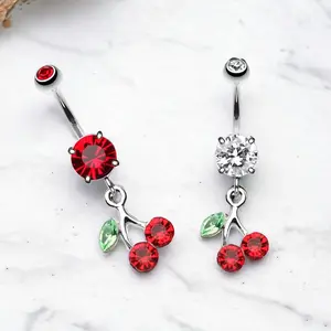 Cherry Belly Ring Piercing, Dangle Cherry Decor Belly Piercing Jewelry, Navel Piercing Body Jewelry Surgical Steel Hypoallergenic