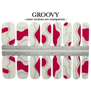Groovy Nail Wrap - Some Sections Transparent, Red Design, Stylish Nail Polish for Versatile Use