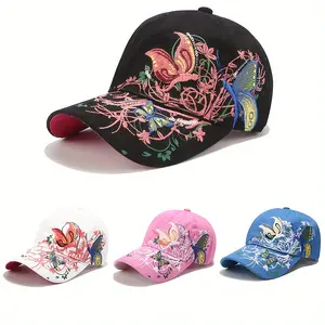 Stylish Women's Baseball Cap — Trendy Butterfly-Embroidered Baseball Hat, Street Art & Ethnic-Style Embroidered Cap, Women's Sun Protection Hat