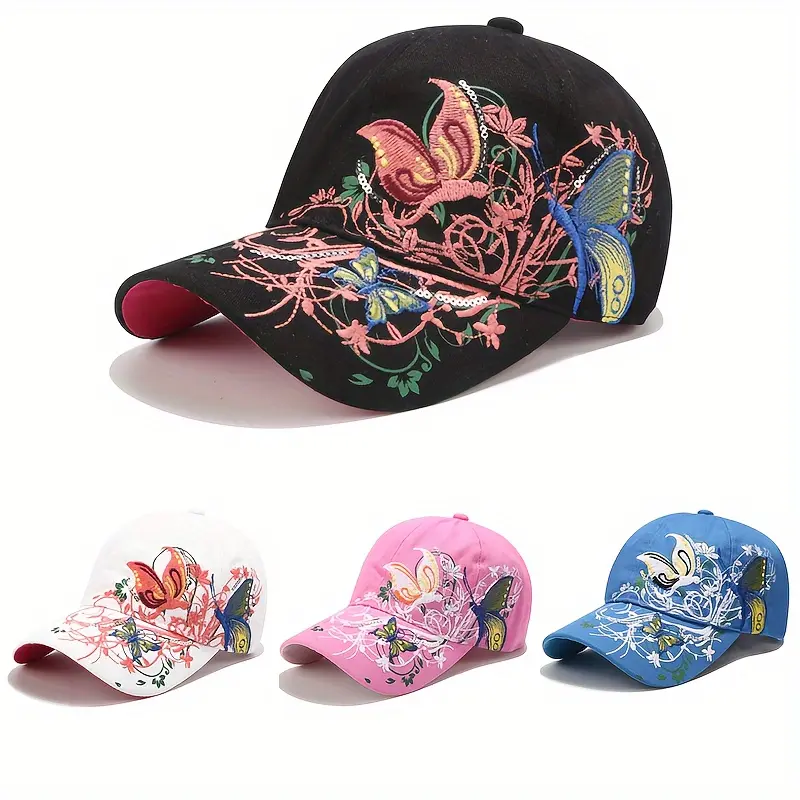 Women's Stylish Cotton Baseball Cap - Embroidered Trendy Hat with Butterfly, Street Art & Ethnic Designs, Sun Protection for Sports & Outdoor Use, Embroidery Trendy Hat,summerwins,father'sdaygifts,campingessentials,campinggear