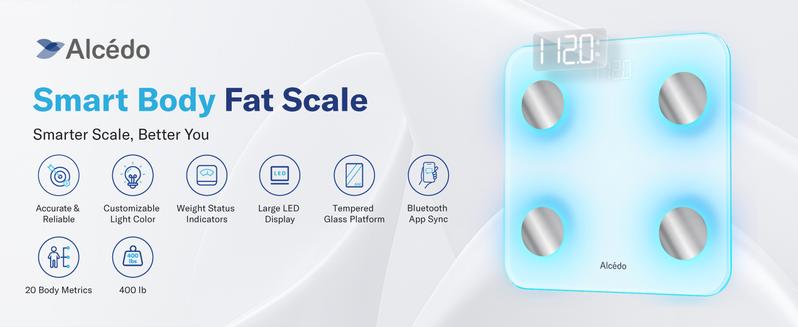 Alcedo Smart Scale for Body Weight, 7-Color Glowing Bluetooth Digital Bathroom Scale for BMI and Body Fat, Body Composition Monitor with Smartphone App