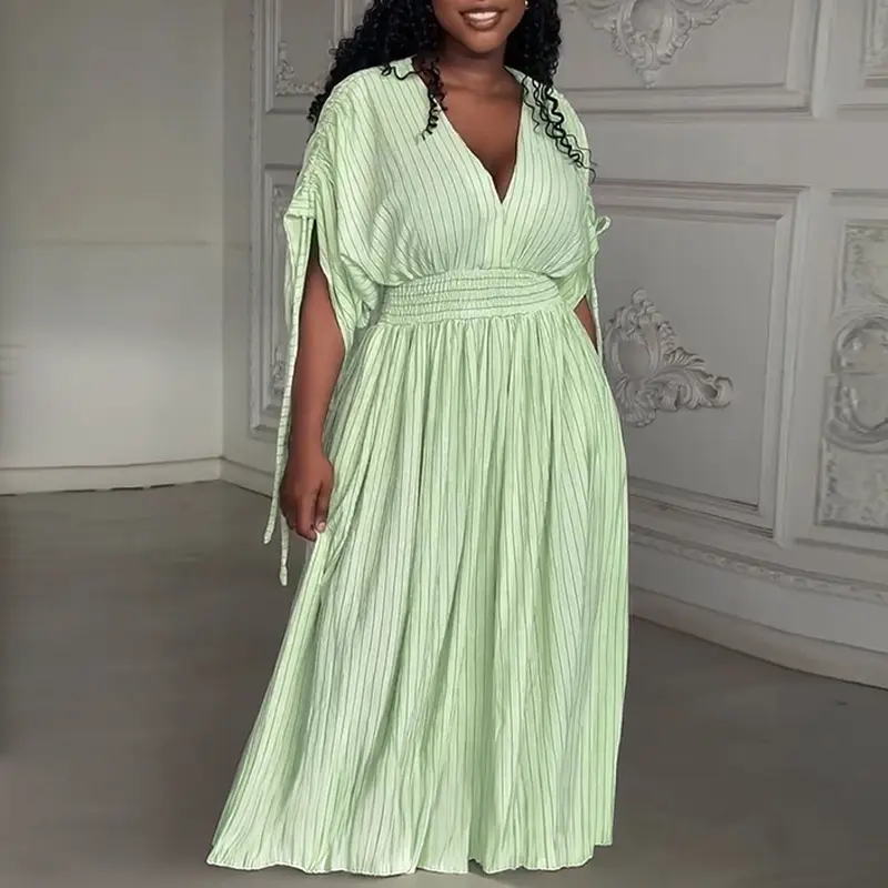 ChicMe Women's Green Dress Striped V Neck Drawstring Sleeve Shirred Waist Maxi Dress Casual Vacation Dress/Summer Dress - TikTok Shop ChicMe Women's Green Dress Striped V Neck Drawstring Sleeve Shirred Waist Maxi Dress Casual Vacation Dress/Summer Dress - TikTok Shop