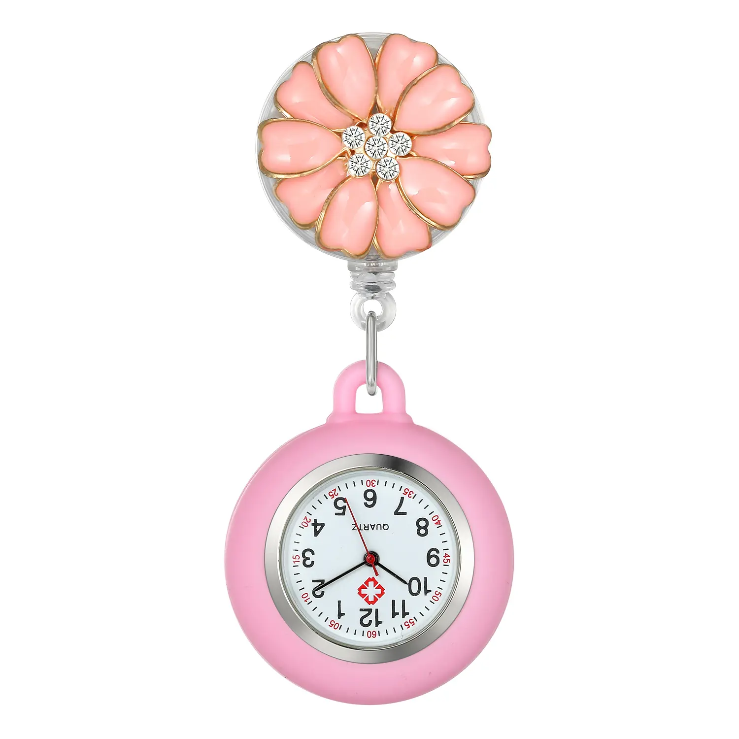 OIDEA Nurse Watch for Women, Lightweight Quartz Watch with Dainty Floral Resin Decor, Pink Digital Display & Stretchy Silicone Band for Nurses, Caregivers, Everyday Wear, Alloy, Stretch Fit