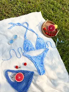 New printed soft bag with neck tie, cute party bikini set, summer beach fashion women's bikini, random printing swimsuit set, Swimsuit Style Bikini, Tie Back Bikini