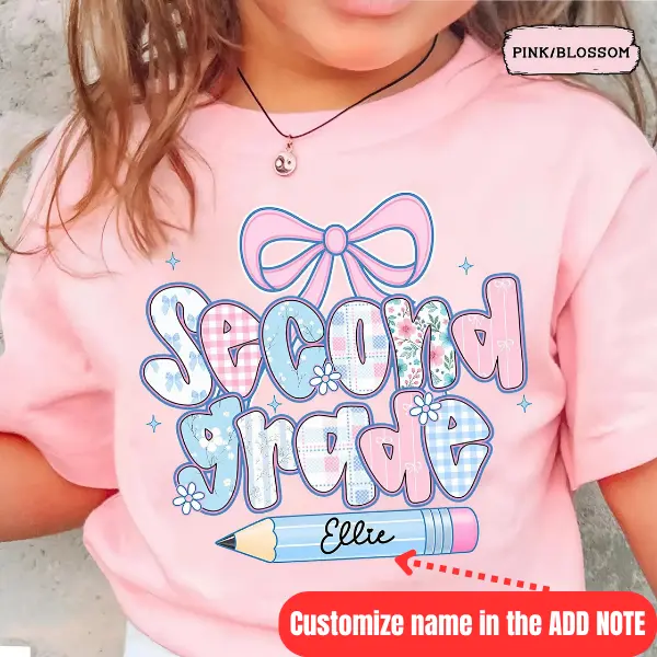 Personalized Back To School Shirt, Girly Bow Second Grade Toddler Tee, Cute Pencil School Shirt, Girls 1st Day of Second Grade Shirt, Back to school shirt, Youth clothing, Gift for son and daughter