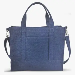 Denim Jean Tote Bag For Women- Stylish Blue Denim Purse Handbag Everyday Casual