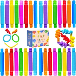 32Pack Pop Tubes Fidget Tubes for Children and Adult Sensory Fidget Toy Set for Stress and Anxiety Relief Educational Learning Toys for Kids