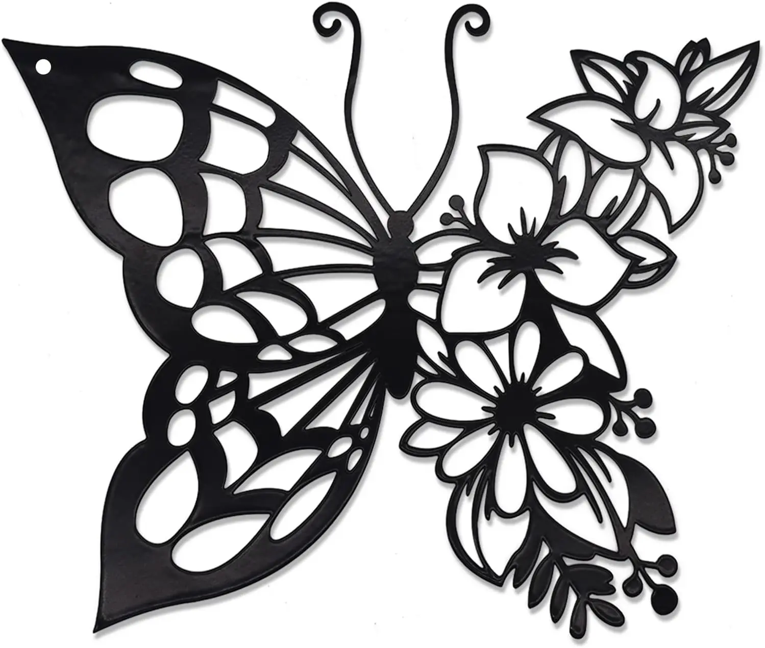 Butterfly Decoration Wall Art Boho Home Decor Hanging Metal Flower for Bedroom Living Room Wall Black Medium - Ornaments, Hangable