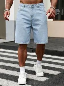 Summer New Men's Five-Quarter Casual Trendy Mid-Thigh Shorts, Slim-Fitting Plain Design, Fashionable Menswear for Daily Wear