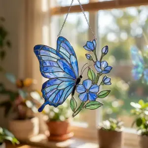 Blue Butterfly Suncatcher, Floral Monarch Window Hanging